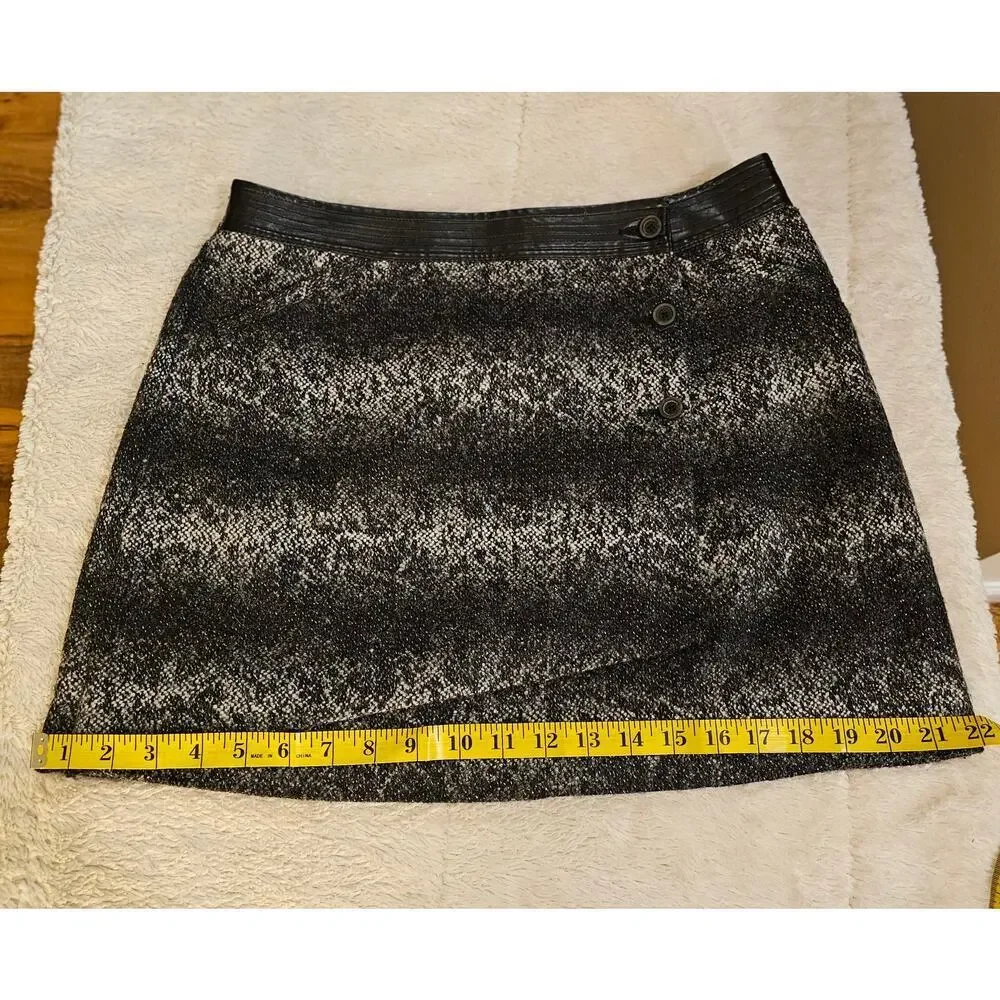 Karl Lagerfeld Sz6 Boucle Tweed Wool blend Lined‎ WrapGrayBlack Fauxleatherskirt